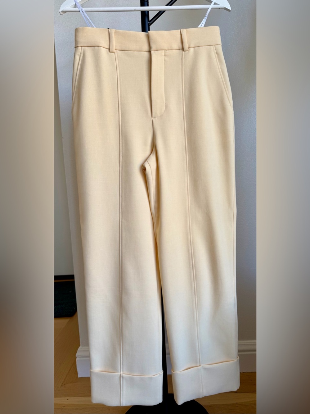 High-Rise Cream Tailored Wide-Leg Pants